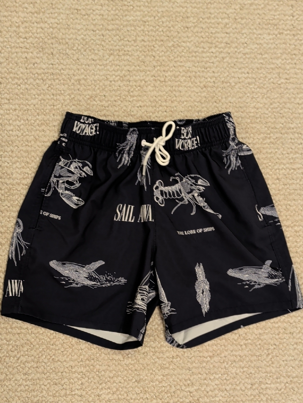Hollister Navy Swim Shorts with White Nautical Print